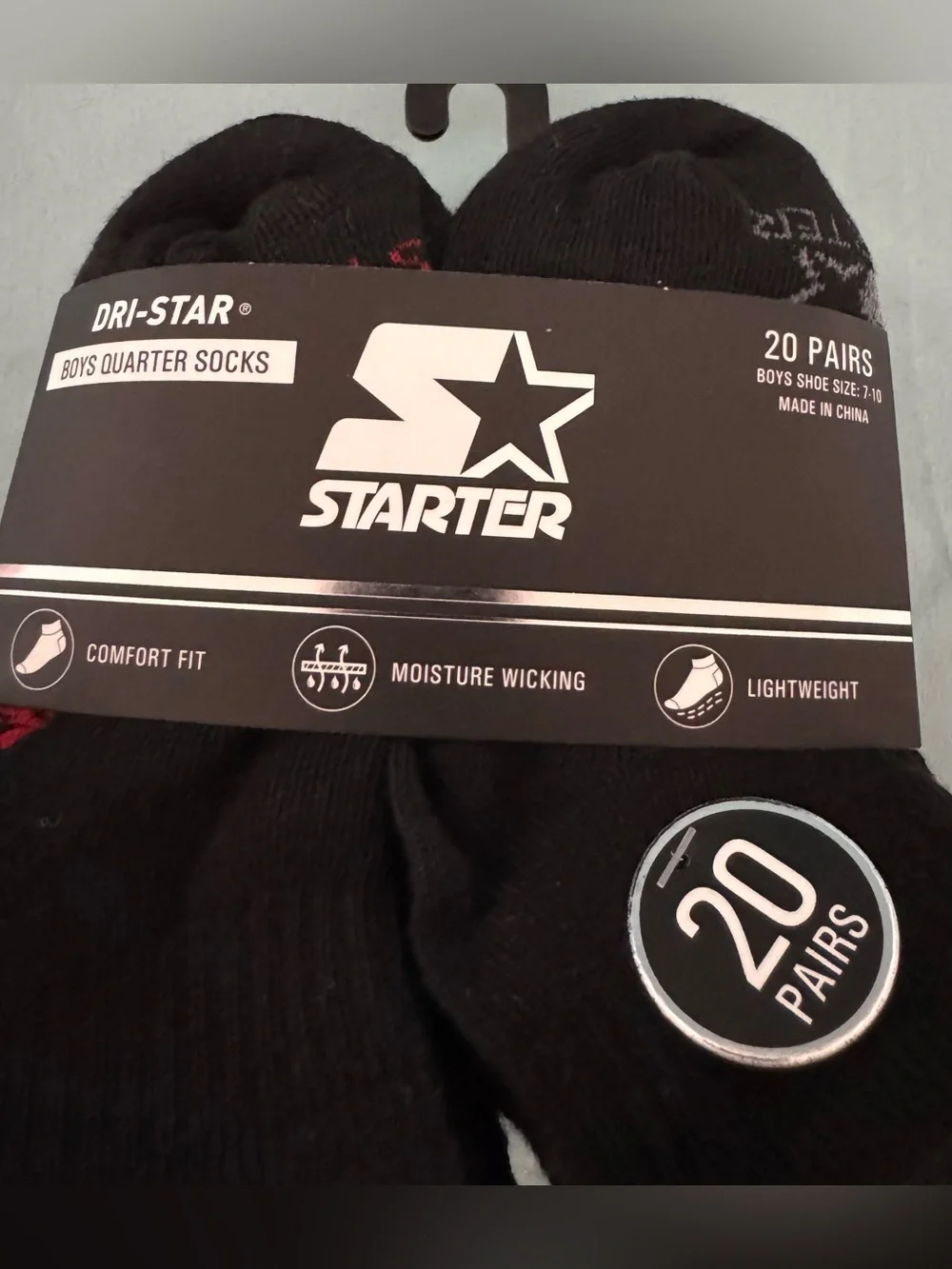 STARTER Boys' Black Quarter Socks 20-Pairs